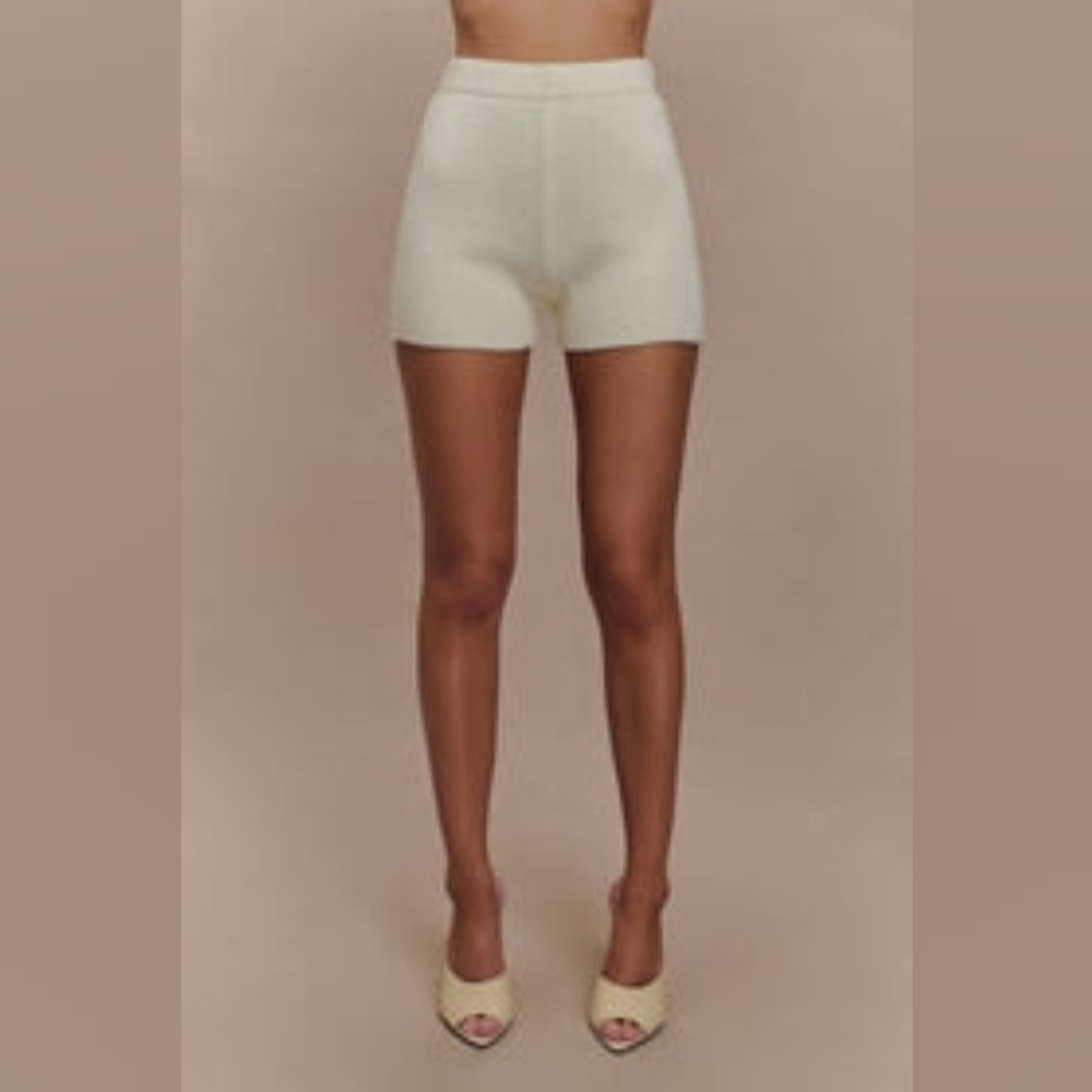 MESHKI Noah Knit Shorts Ivory Cream Ribbed Size S Clean Girl Old Money - Picture 2 of 12